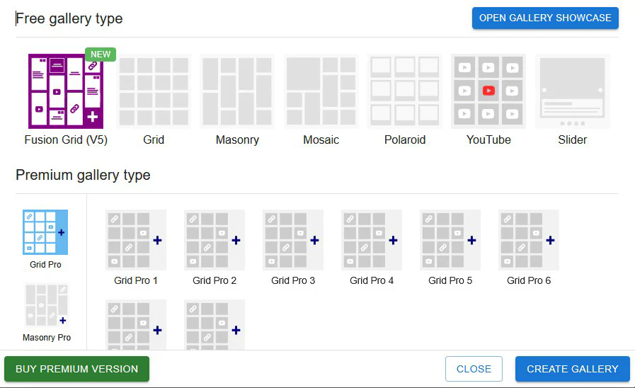 Gallery Type Selector