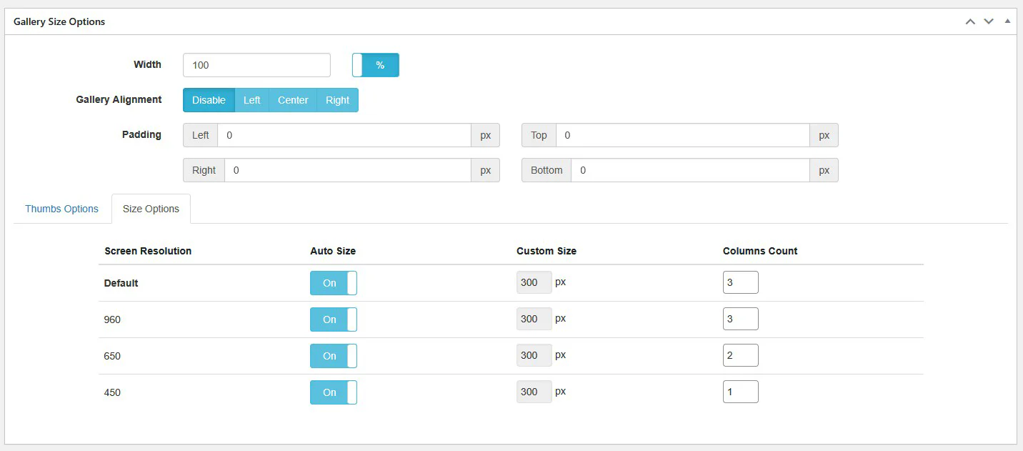 Classic Grid Size Options