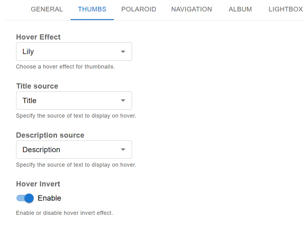 Fusion Thumbnails Settings